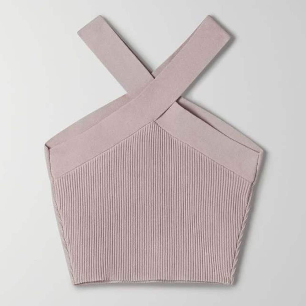 Aritzia Babaton Sculpt Knit Criss Cross Cropped Tank - Orchid Petal Halter Top - Picture 2 of 10